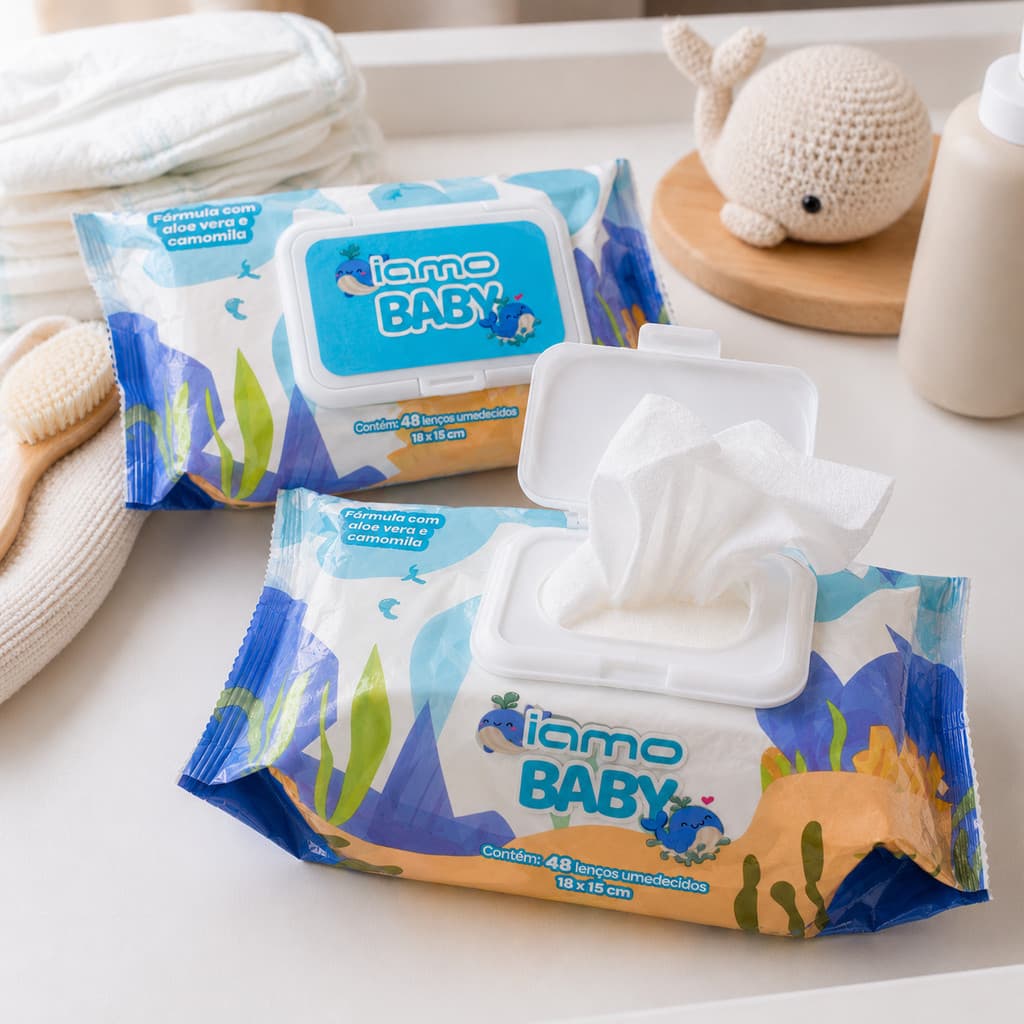 Kit 2 Pacotes Lenço Umedecido Baby 48 FOLHAS Higiene Bebe Recem Nascido Sensível