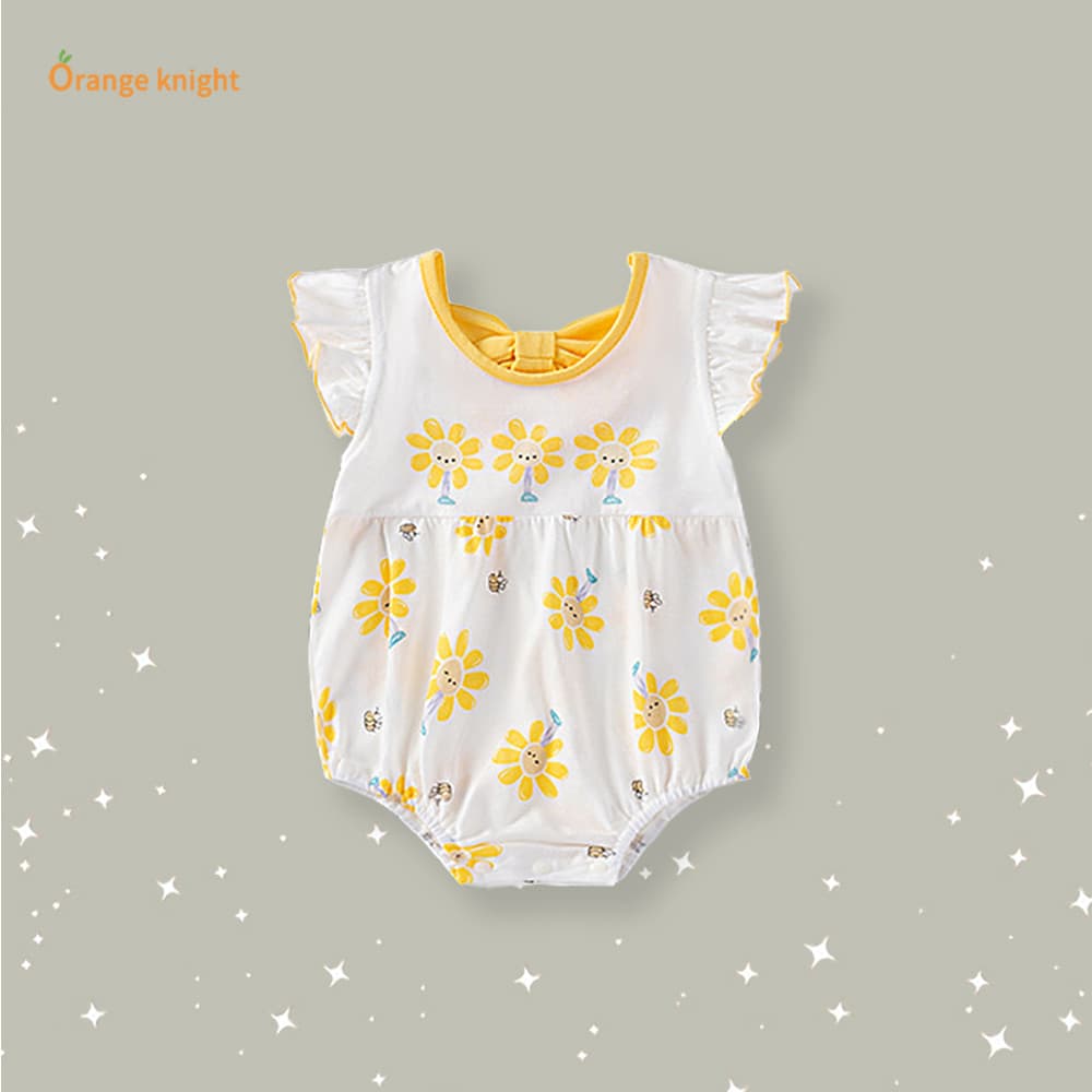 Pequeno mês de idade bebê menina roupas de verão doce bonito bebê manga voadora Floral arco triângulo macacão de bebê