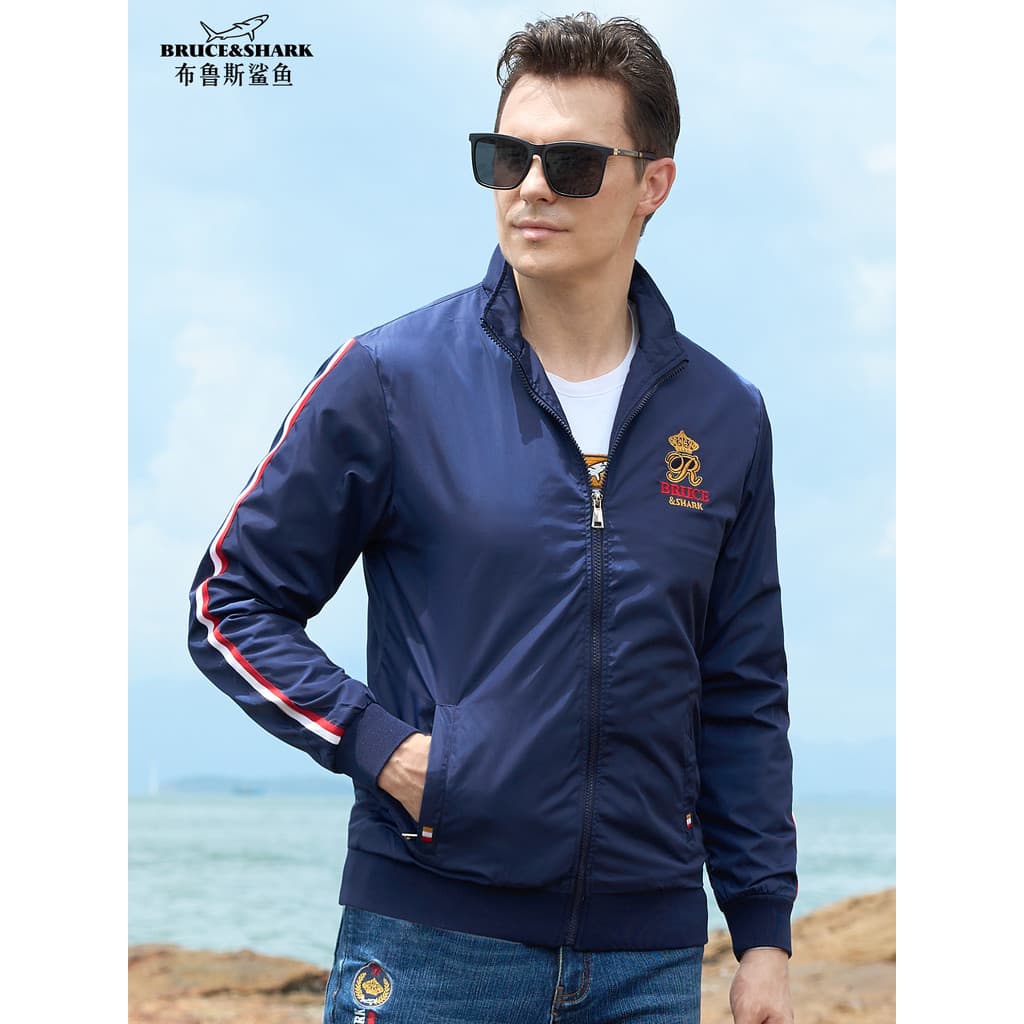 Outono novo estilo jaqueta masculina estilo fino na moda jaqueta esportiva Bruce Shark Street Wear masculino solto taman