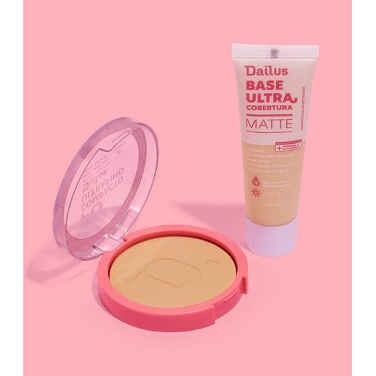 Kit Pele Dailus Base Líquida + Pó Compacto *Escolha sua Cor* CORES:KIT BASE + PÓ D3