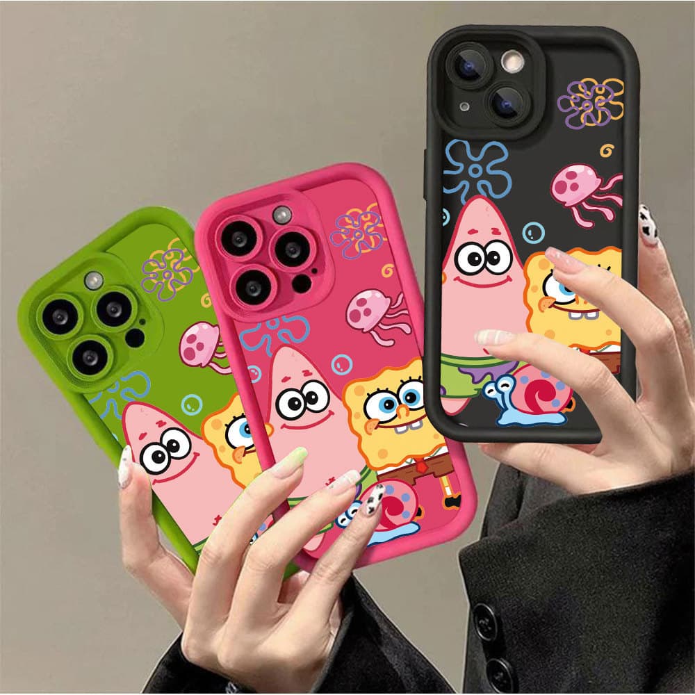 Capinha para iPhone 17/16/15/14/13/12 Pro Max Capas para celular do Bob Esponja e Patrick capas macias à prova de quedas
