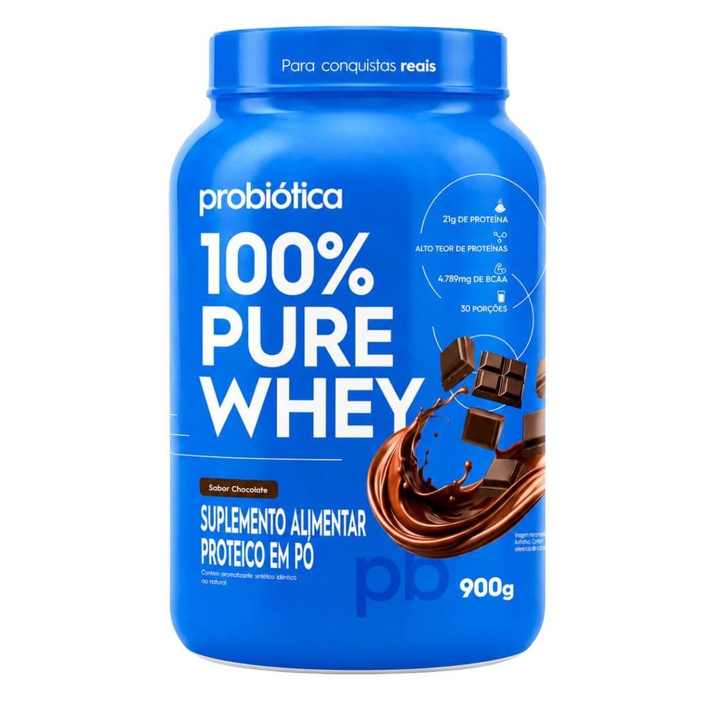  Whey Protein Concentrado 100% Pure Chocolate 21g De Proteína 900g Pote Probiótica