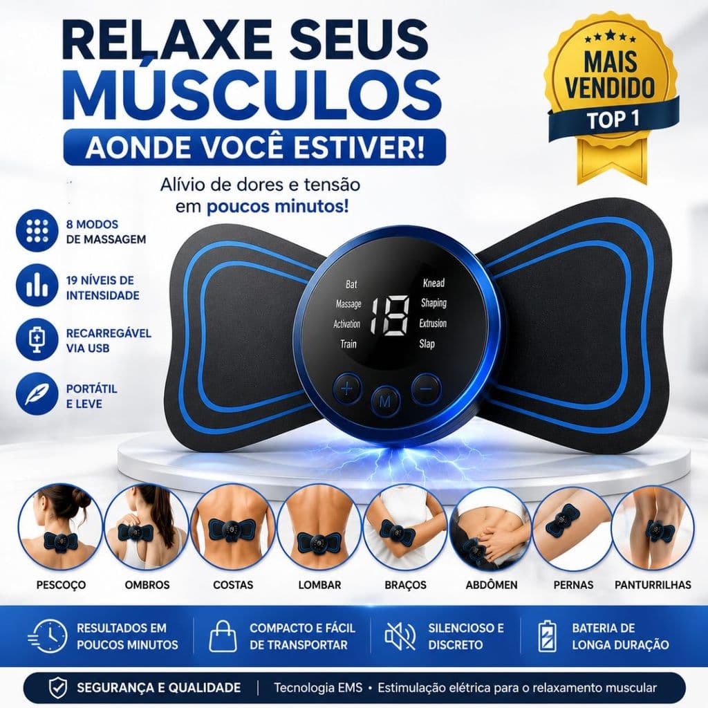 Massageador EMS Borboleta Elétrico Recarregável USB Portátil Relaxamento Muscular Pescoço Costas Lombar Ombros Braços Pe