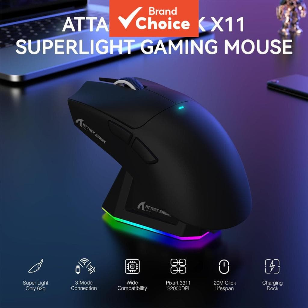Mouse Gamer Sem Fio X11 de Três Modos com Sensor PAW3311, Mouse Profissional para E-Sports, Presente Ideal para Gamers