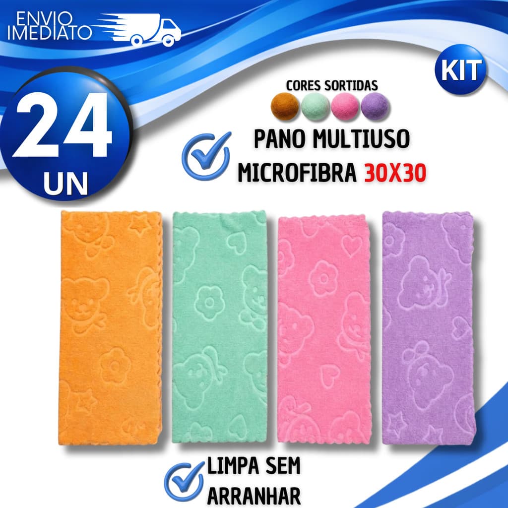 Kit Pano de Microfibra Limpeza Multiuso 30x30 Alta Absorção Casa Cozinha Carros