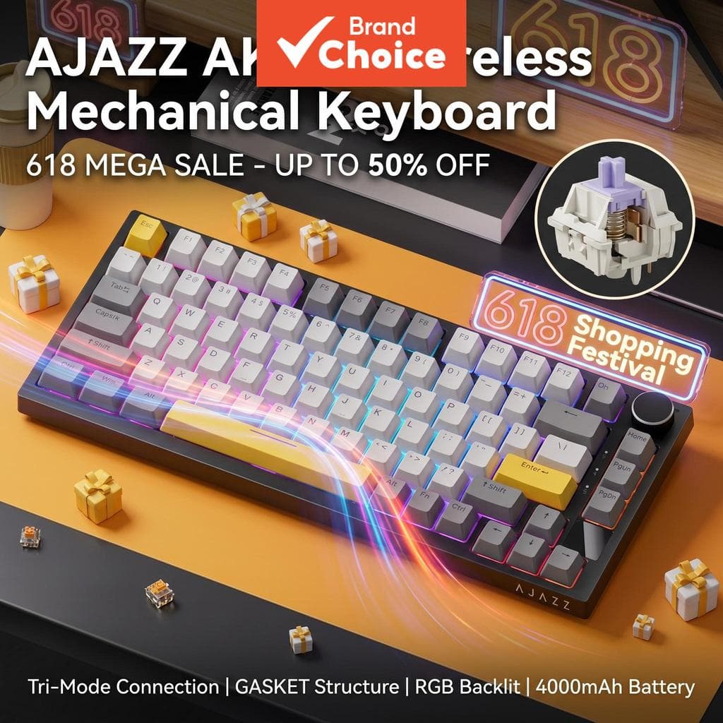 Teclado mecânico com fio Ajazz AK820 75%, 81 teclas, altura OEM PBT, iluminação RGB, anti-ghosting em todas as teclas,