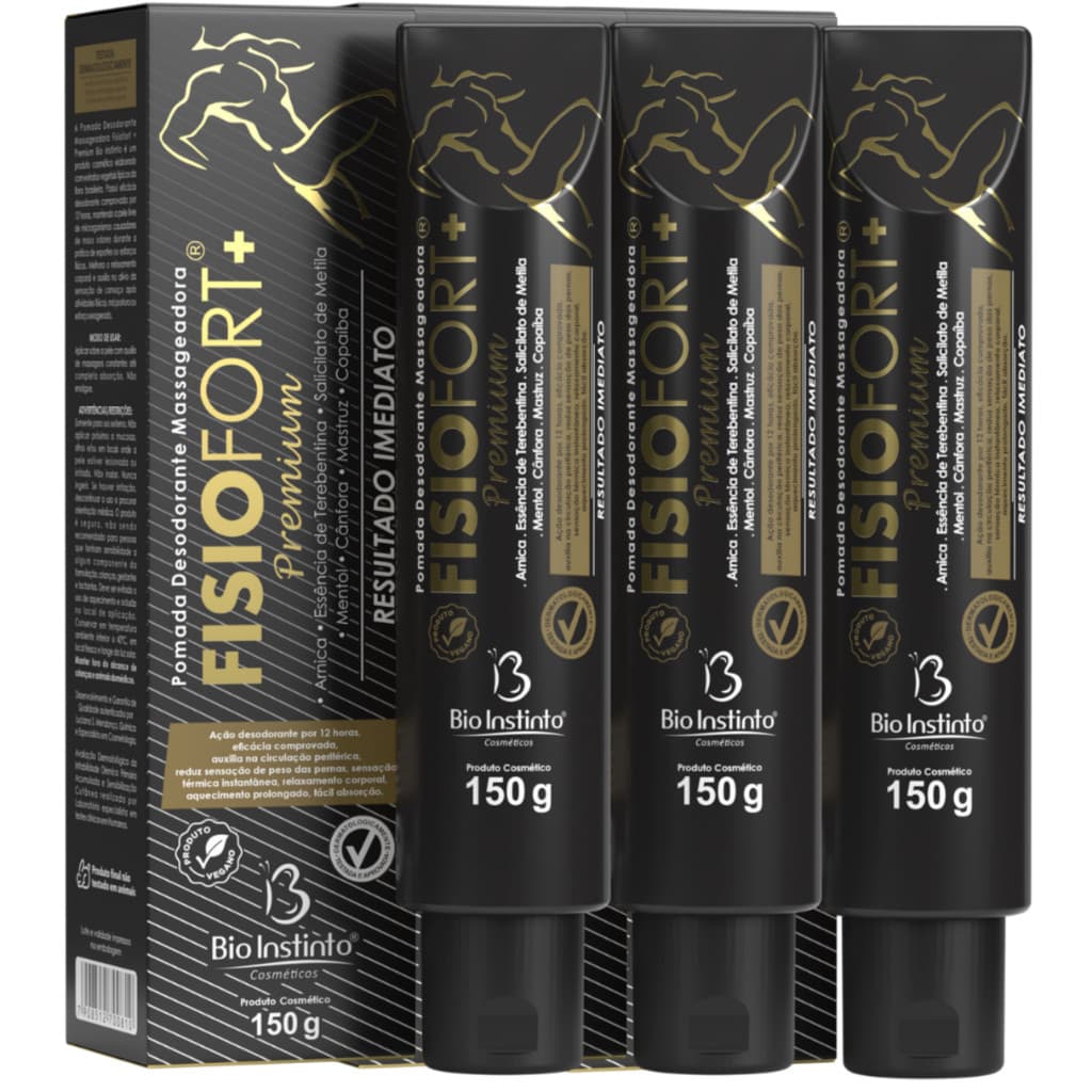 Pomada Fisiofort Premium 150g Bio Instinto I  Alívio Muscular - Pomada Massageadora I 3 unidades