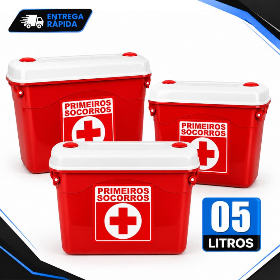 Kit Caixa Organizadora De Primeiros Socorros Para medicamentos 05 Litros Com Travas e Alça Para Transporte