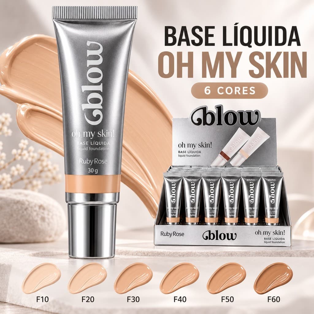 Base Líquida Ruby Rose Oh My Skin Blow HBM303 Cobertura Média 6 Cores