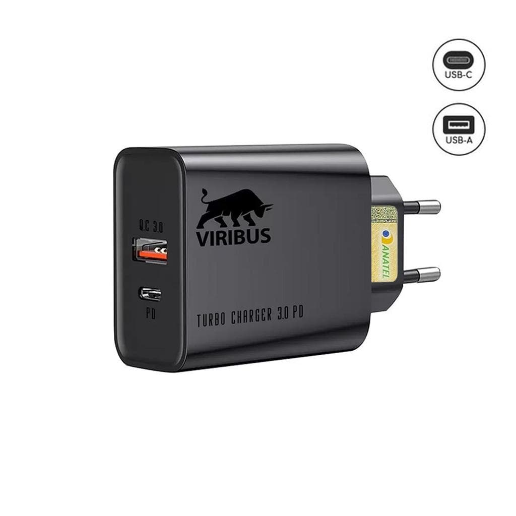 Carregador Base Ultra Rápido Viribus Pd 20w Quick Charge 3.0 até 60% Da Bateria Em Aproximadamente 30 Minutos