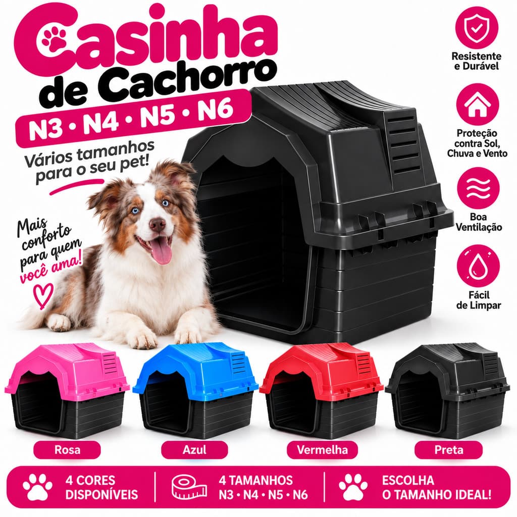 Casa para Cachorro Casinha Pet Abrigo para Cães Pet House Resistente Vários Tamanhos N3 N4 N5 N6