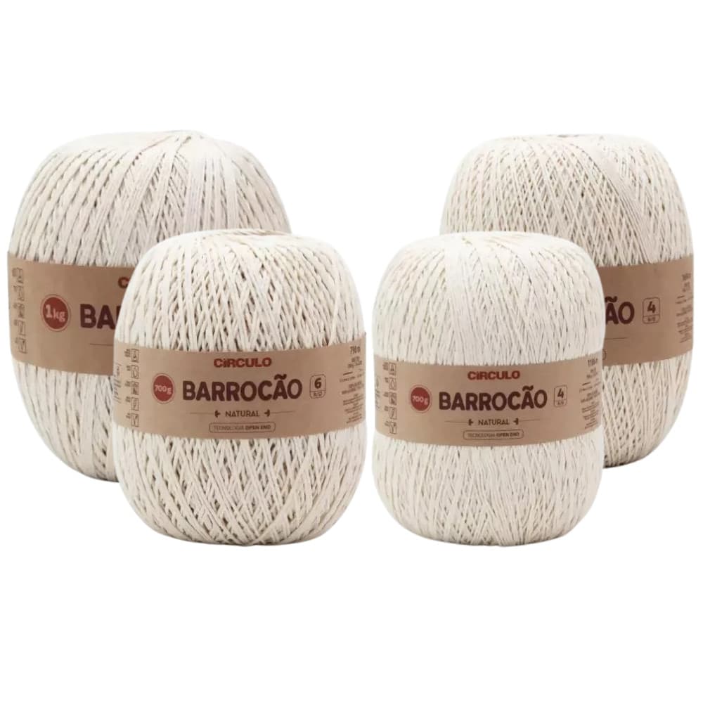 Barbante Barrocão Natural Círculo 700g ou 1kg para Crochê - Fio 100% Algodão