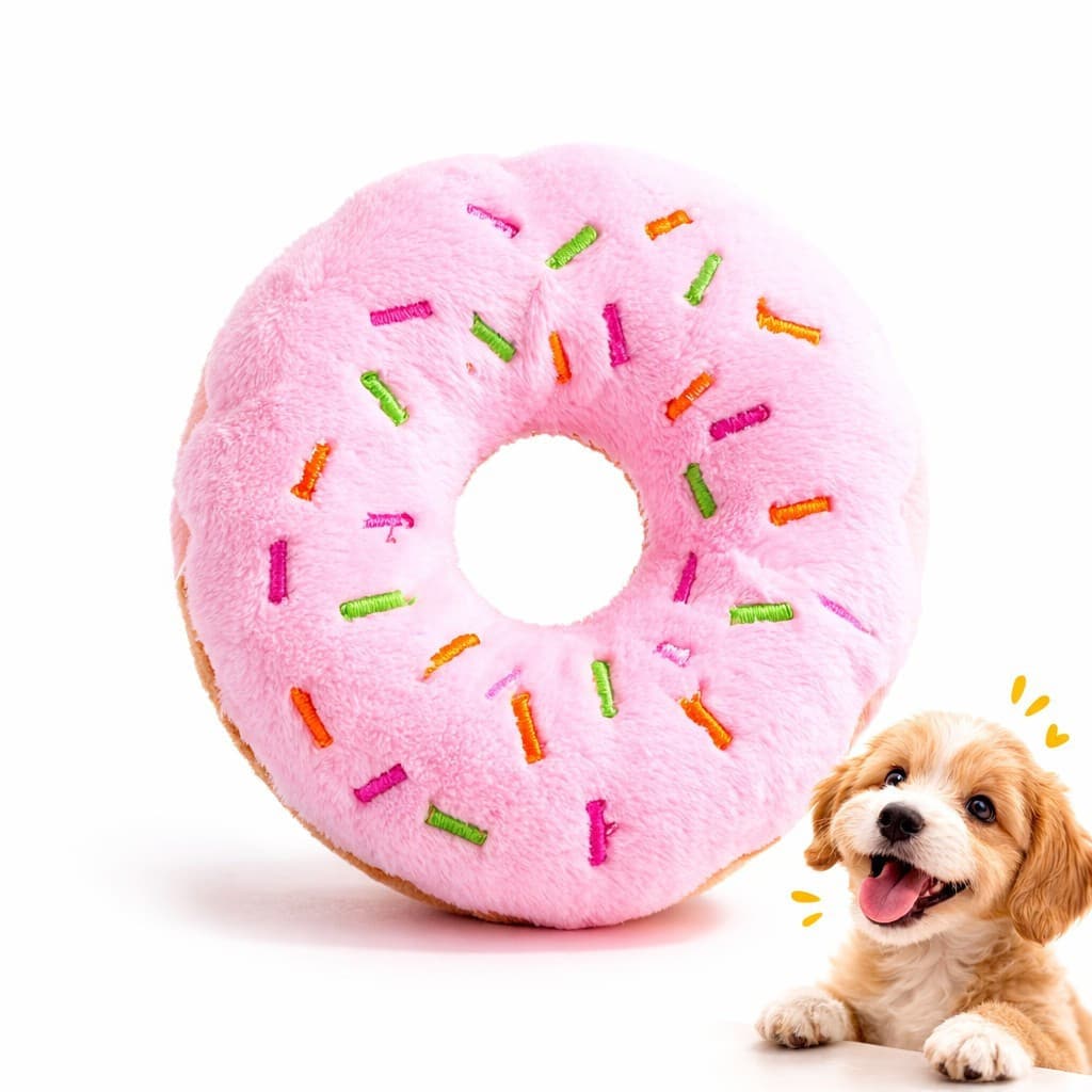 Brinquedo para cães com som, em forma de rosquinha, feito de pelúcia, para morder, ideal para cachorros e cães de pequen