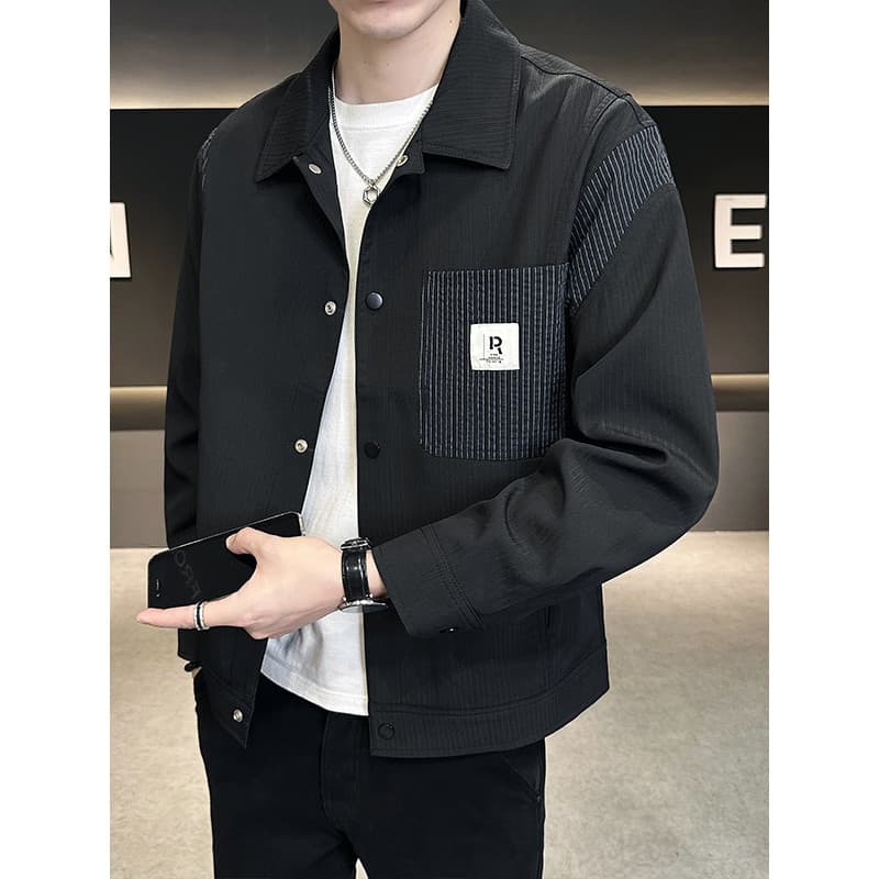 Jaqueta masculina 2026 primavera outono novo estilo topo Casual lapela costura jaqueta moda All-Match jaqueta masculina 