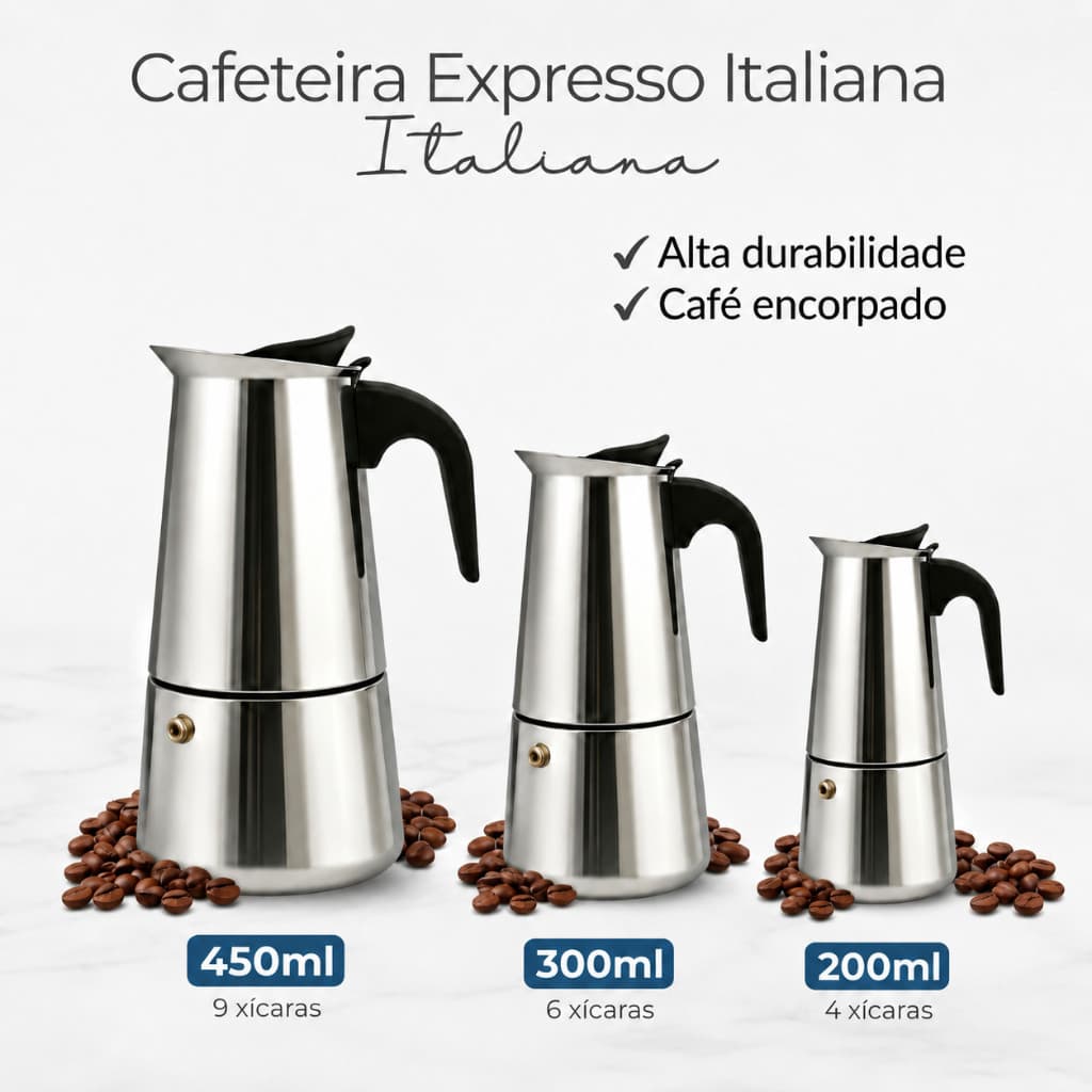Cafeteira Italiana Moka Inox Café Expresso 200ml 300ml 450,ml