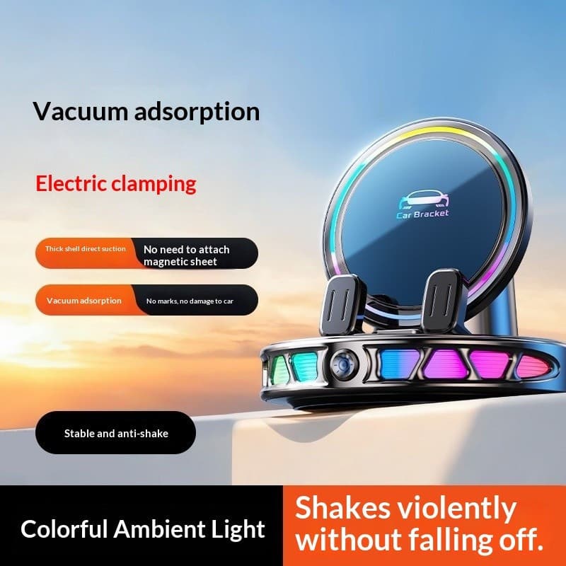 Novo suporte de celular para carro com carregamento sem fio e luz ambiente, suporte de navegação para painel do carro, c