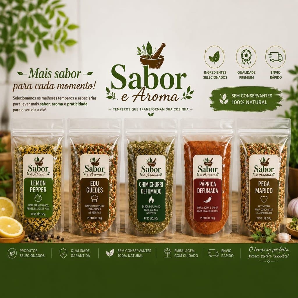 Kit 5 Temperos Condimentos 50g Pacotes