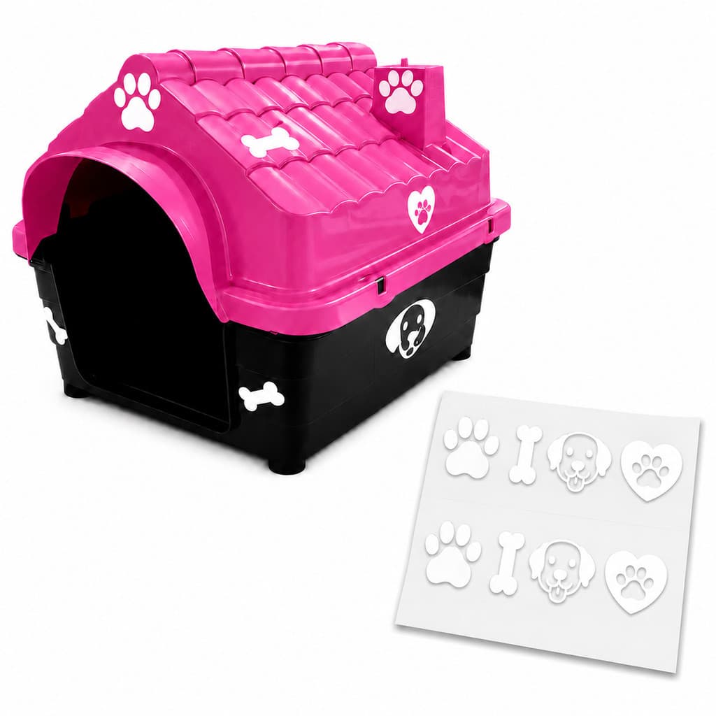 Casa Casinha Pet Grande N5 Rosa + Adesivos Decorável Pet