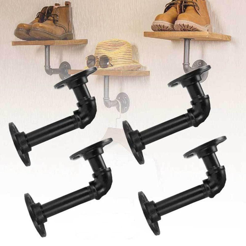 Suporte De Rack De Tubos , Prateleira De Parede Com Design Rústico De Ferro Preto Retrô , Instalação DIY