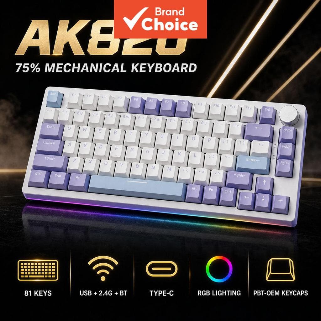 Teclado de jogos AJAZZ AK820 Teclado mecânico Keypad Controle de botão CNC Knob Controle de botão CNC Luz de fundo RGB