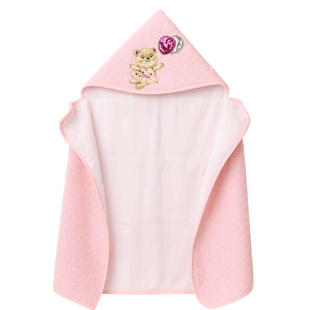Toalha de Banho Bebê Recém Nascido Forrada Fralda Capuz Bordado Enxoval Rosa Presente Menina