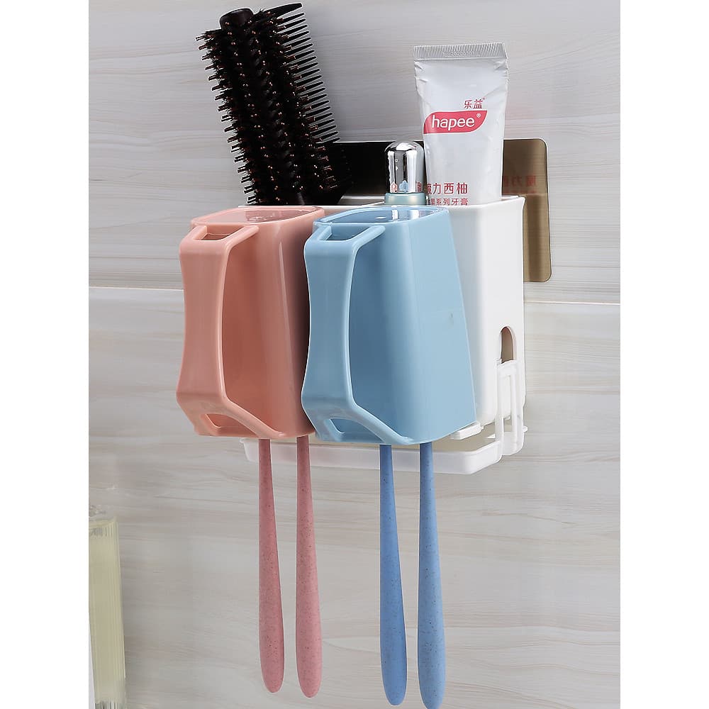 Conjunto de suporte de escova de dentes, sucção de parede, suporte de escova de dentes, prateleira sem perfuração, dreno