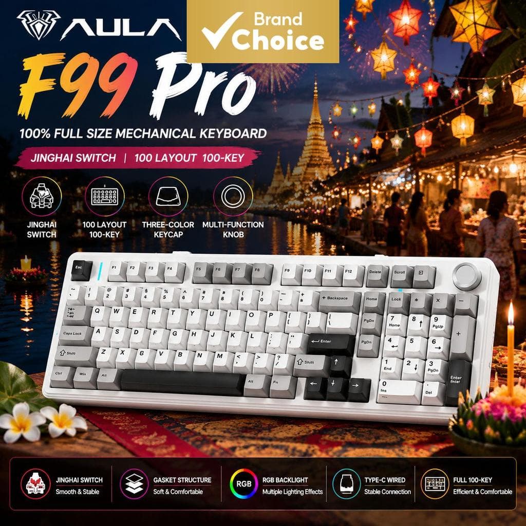 Teclado Mecânico AULA F99 Pro Tri-Modo RGB Gaming Layout Ergonômico 100 Teclas Retroiluminado para PC e Uso no