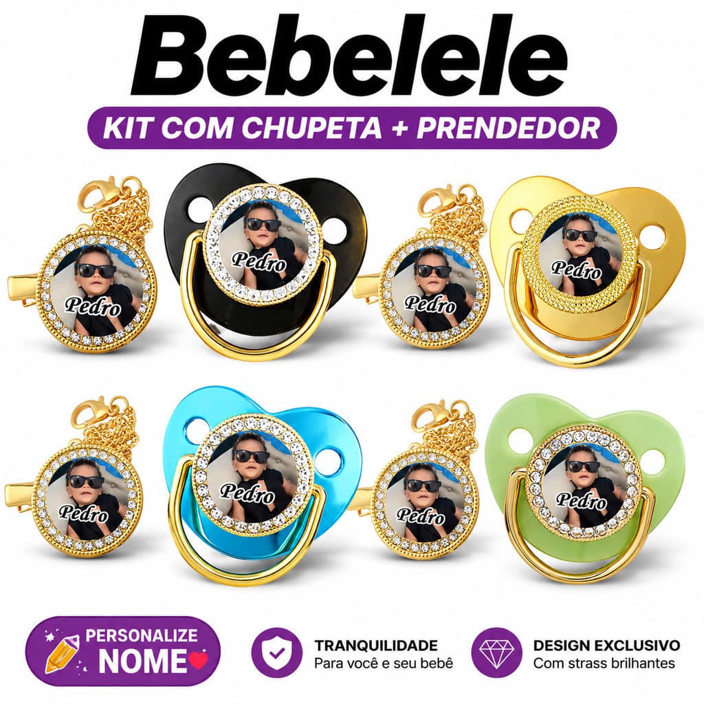 Chupeta personalizada com nome/foto Chupeta plana para bebê com clipe de chupetaChupeta personalizada redonda