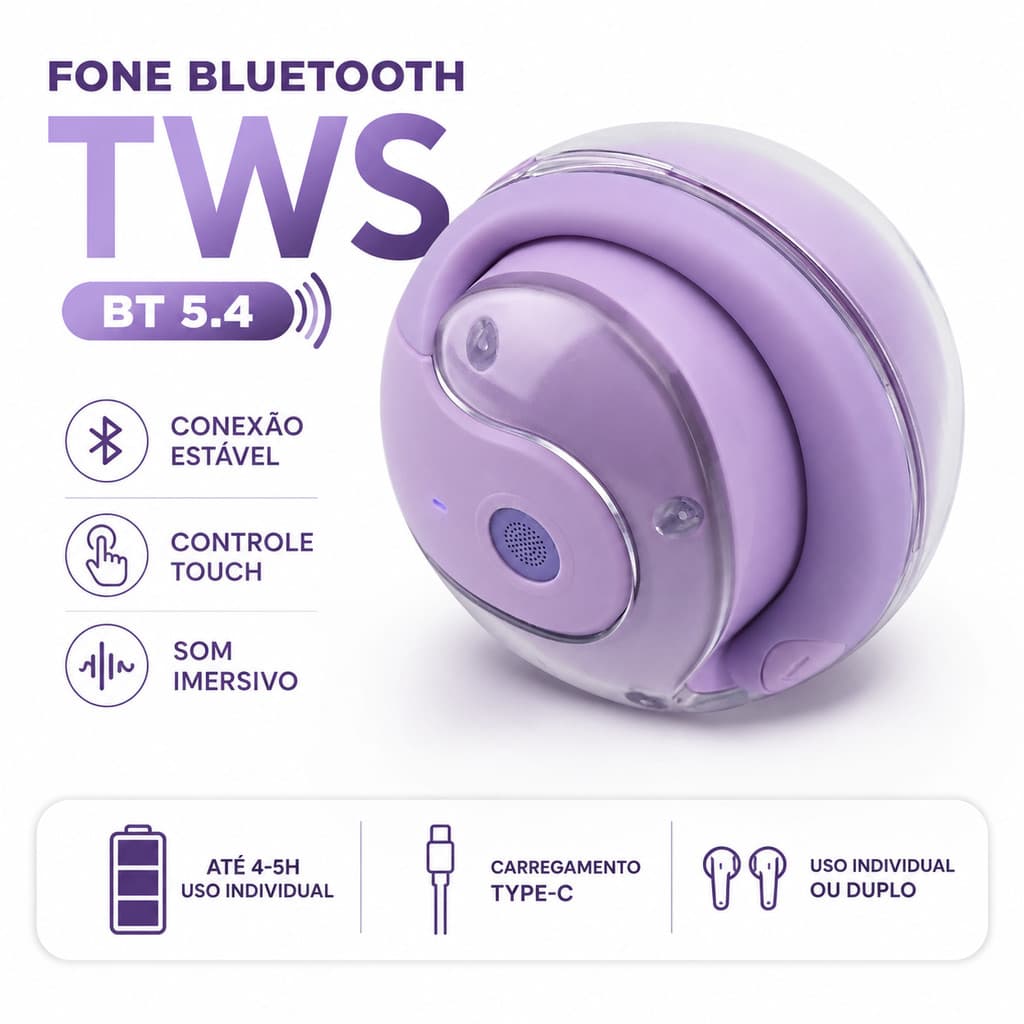 Fone Bluetooth TWS 5.4 Sem Fio Touch Estéreo Android iOS Chamadas Música