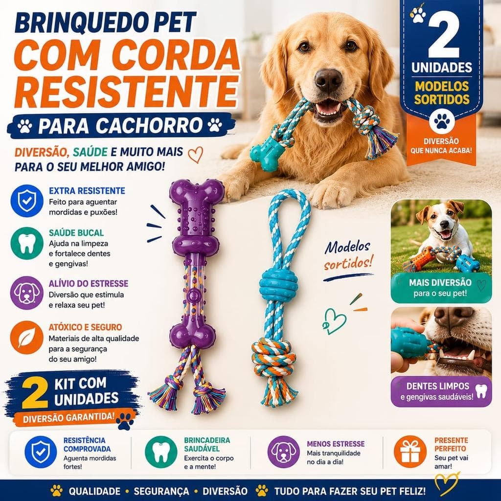 BRINQUEDO PARA CACHORRO COM CORDA RESISTENTE PARA CACHORRO - 2UN