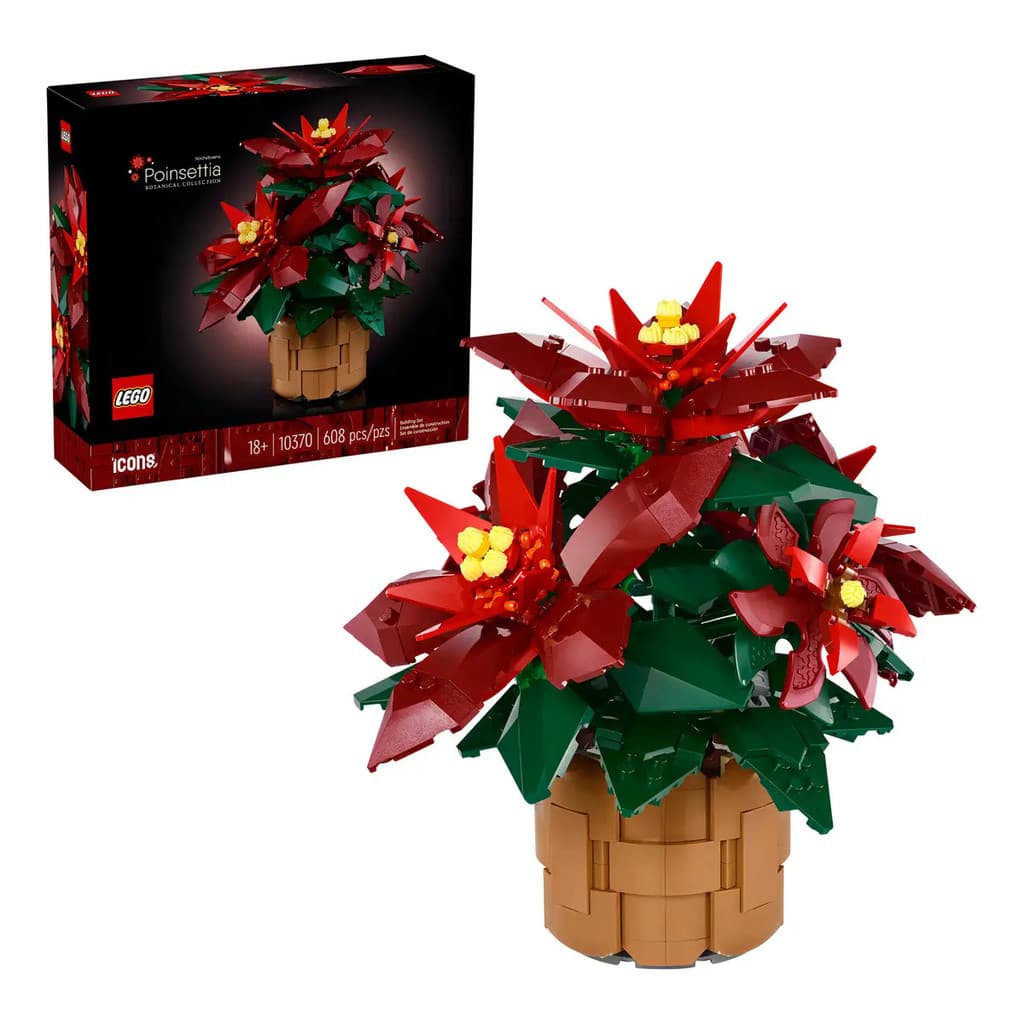 LEGO Icons Poinsettia 10370 – 608 Peças para Montar uma Elegante Flor de Natal Decorativa