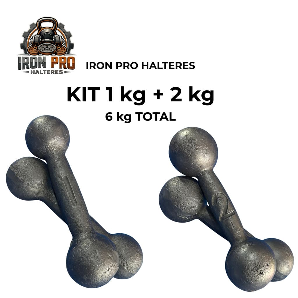 Kit Halter Bola Pintado 1 kg + 2 kg 2 Pares 6 kg Total Ferro Fundido CrossFit Musculação Academia Treino Casa Funcional