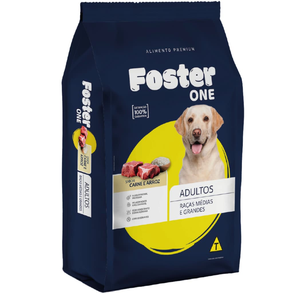 Ração para Cachorro Ração Foster 15Kg Ração Cães Adulto Médias Grandes Foster One Carne Arroz