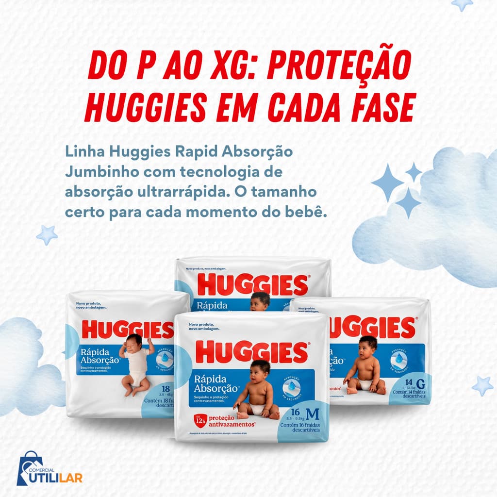 Fralda Descartável Rápida Absorção Huggies