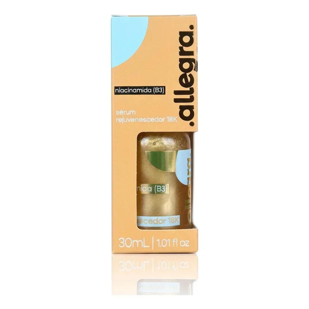 Sérum Ouro 18k Allegra 30ml | Iluminador Facial com Efeito Glow | Toque Seco Anti-Idade para Pele Mista