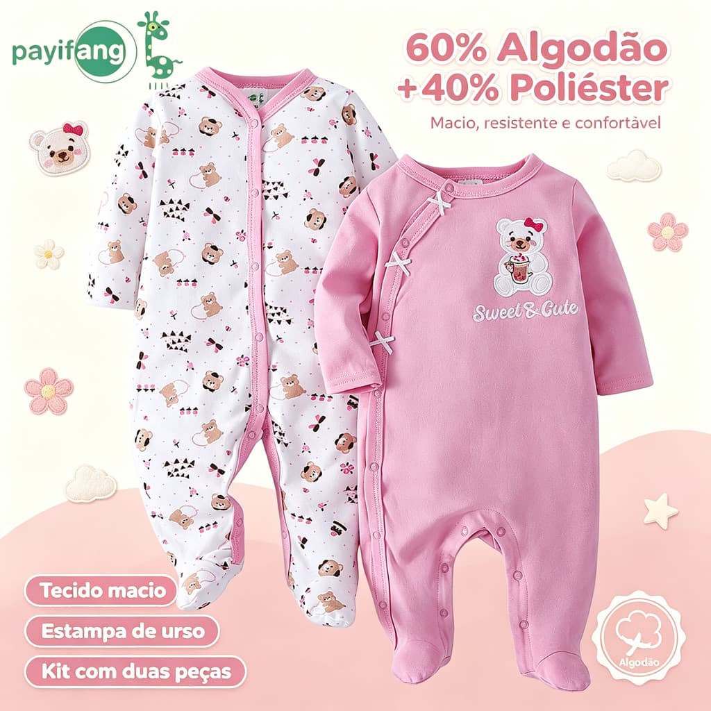Bebê recém-nascido menina 2 peças macacão terno 100% algodão bonito ursinho bebê menina diariamente roupas de bebê