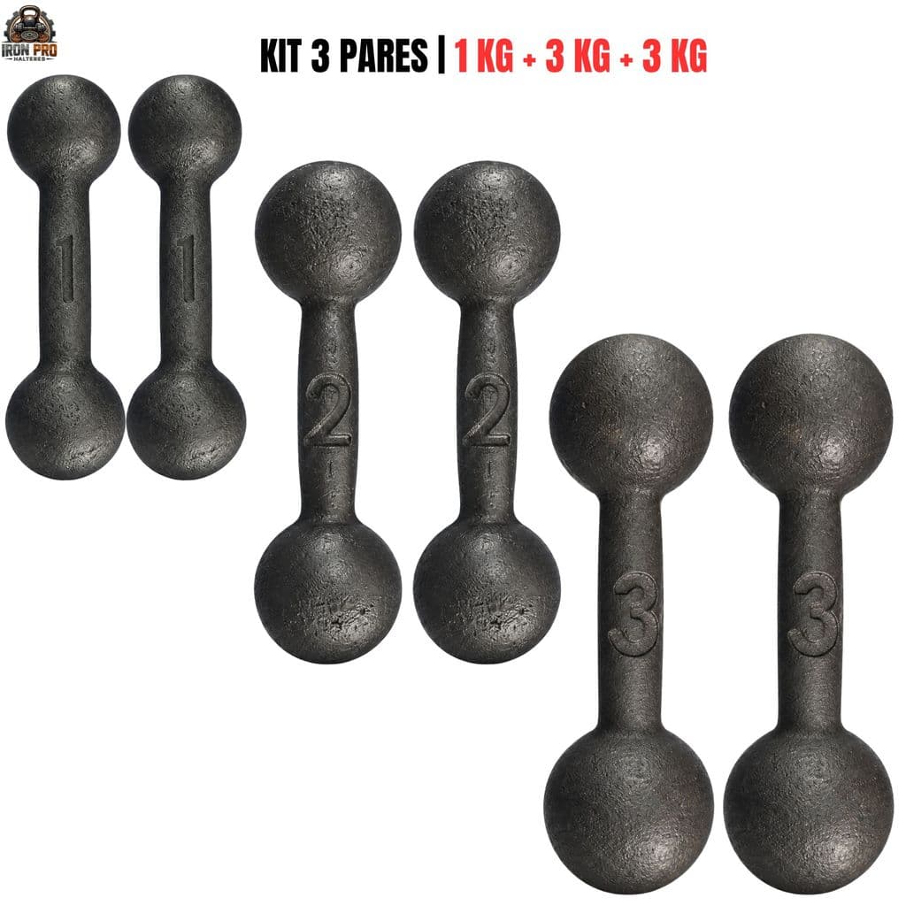Kit Halteres Bola Pintado 1 2 3 kg Par 12 kg Musculação Academia Treino Funcional CrossFit Fisioterapia Fitness
