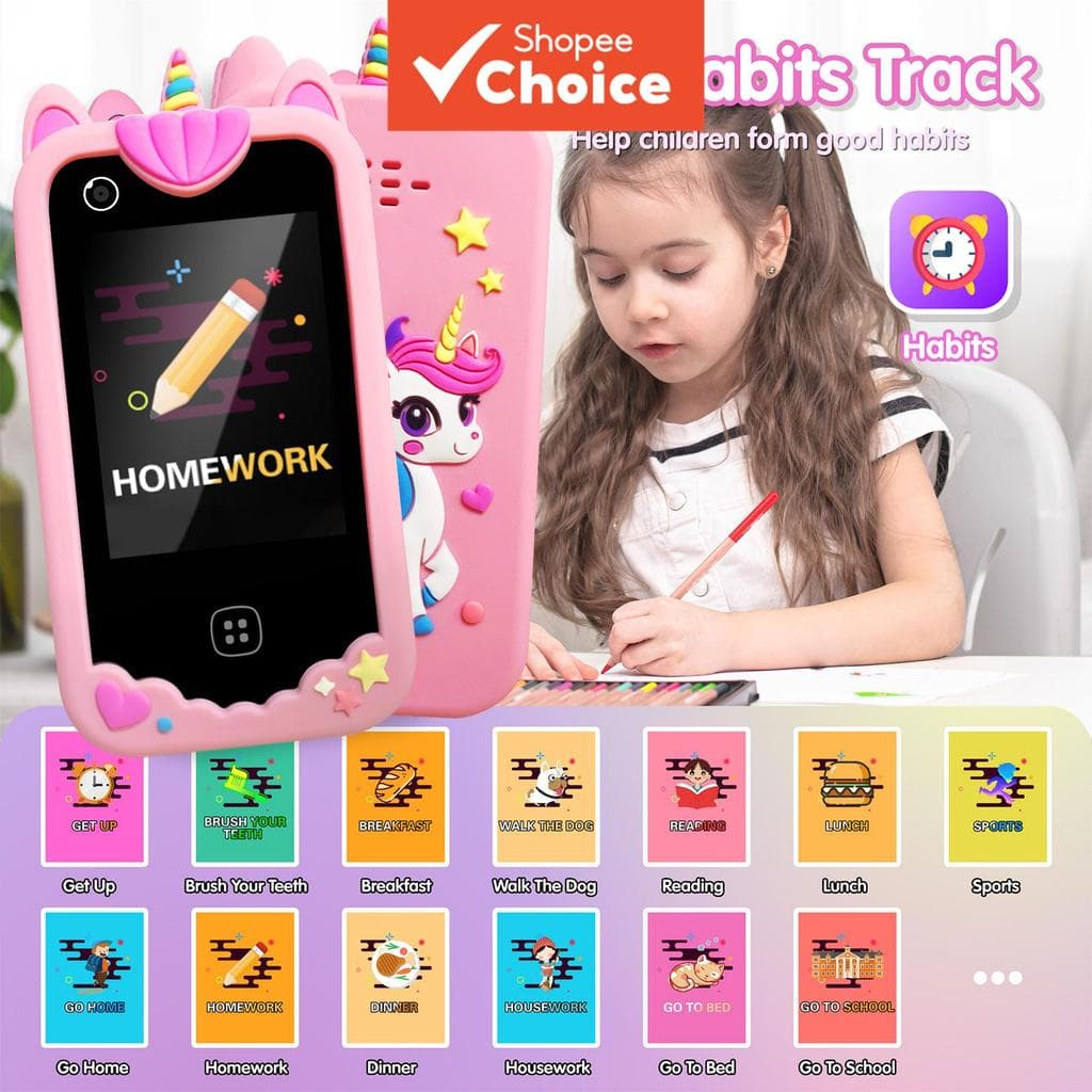 Telefone de Brinquedo Inteligente para Crianças, Câmeras Duplas, Função Musical, Brinquedo Educativo, Ótimo Presente de