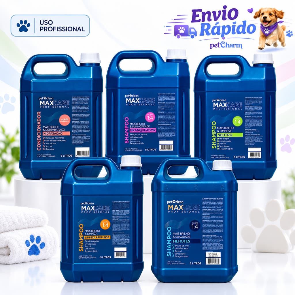 Shampoo e Condicionador Para Cães e Gatos Premium Pet Clean MaxCare 5L Cheiroso Cachorro Pet