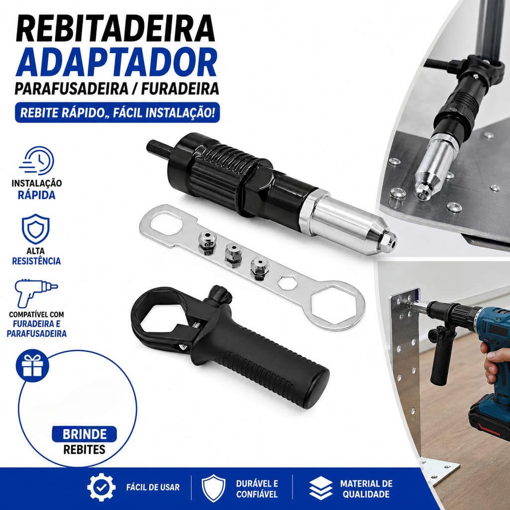 Rebitadeira Adaptador Parafusadeira Furadeira Rebite Rápido Fácil Instalação