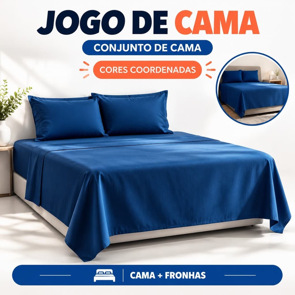 Lençol Casal com Elástico Azul 400 Fios Kit 3 Peças 2 Fronhas 188x138x30cm Poliéster