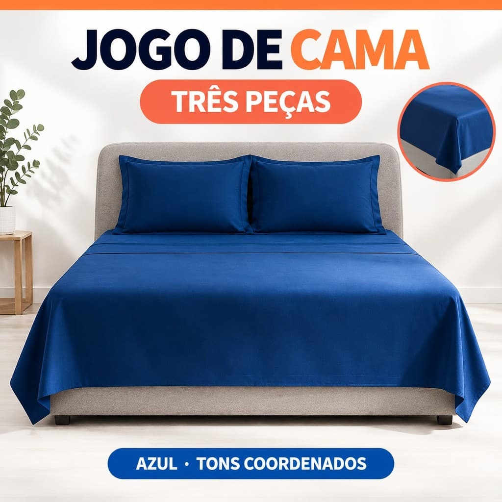 Jogo de Cama Azul Casal 400 Fios Lençol com Elástico 3 Peças Poliéster 188x138x30cm Quarto