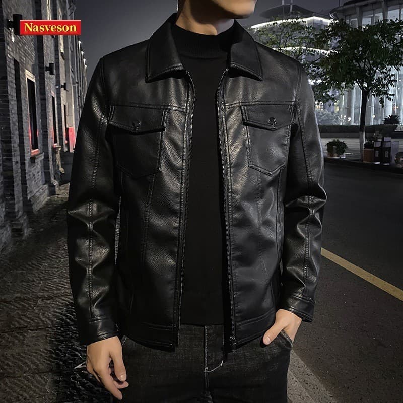 Outono inverno novo estilo jaqueta masculina Casual jaqueta de couro jaqueta de motocicleta masculina fino ajuste versão
