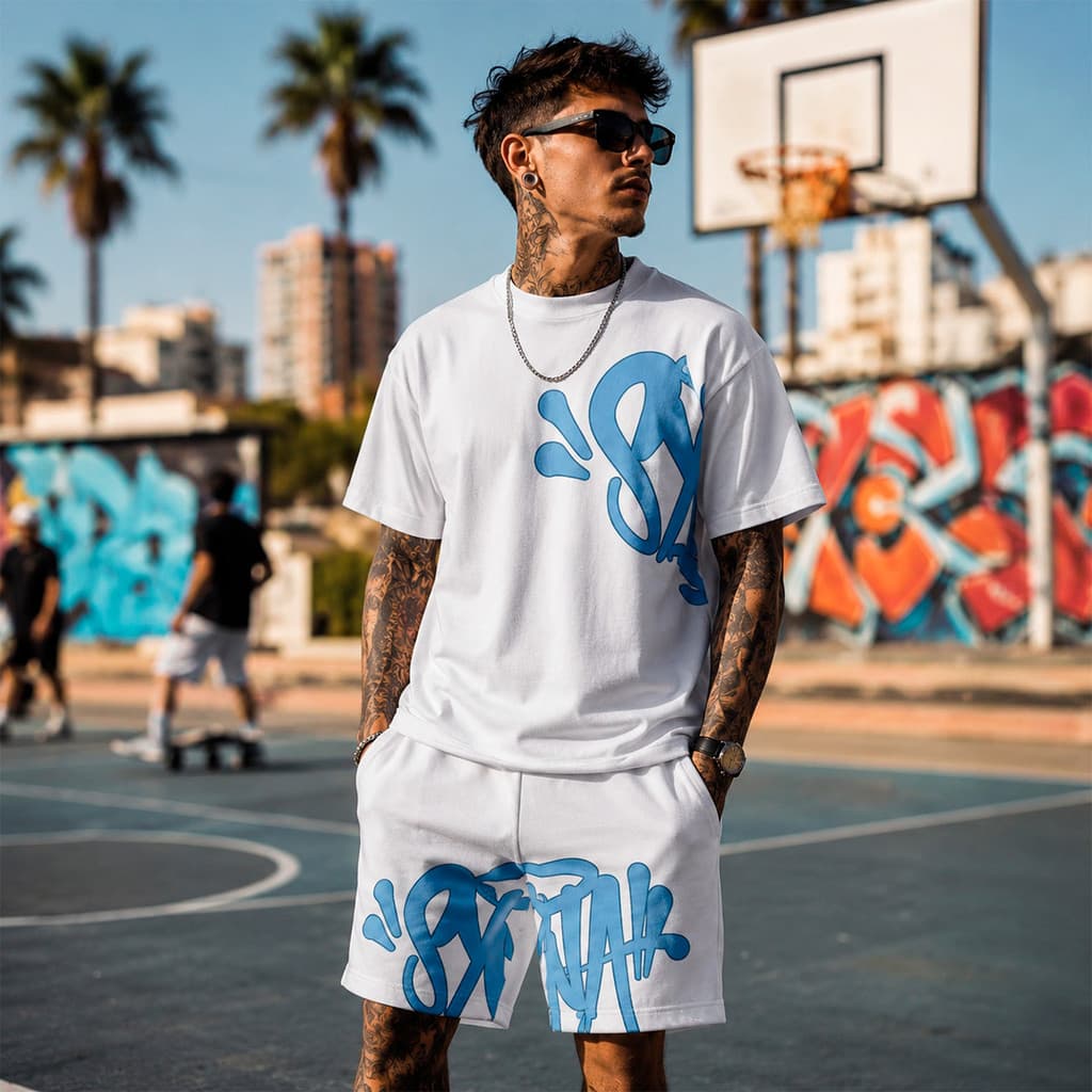 Conjunto Streetwaer Camisa Algodão E Bermuda Moletom Syna Novidade Promoção Street
