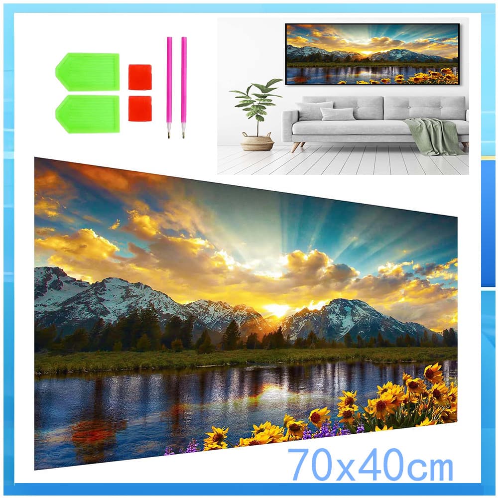 Conjunto de pintura diamante adulto 5D Sunset Lake 70x40cm DIY redondo diamante decoração de parede para casa