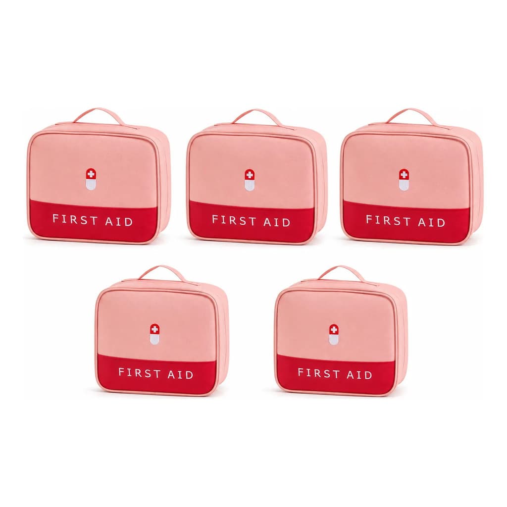 Kit 5 Necessaire Porta Remédios Primeiros Socorros Viagem Multiuso Rosa