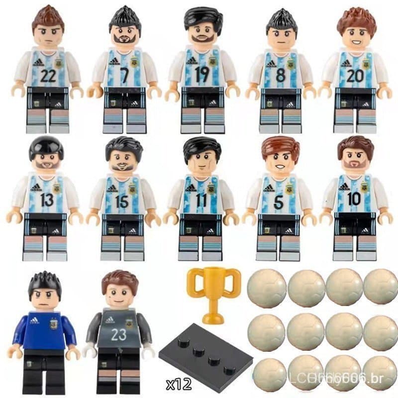 12 peças de figuras do jogador de futebol da seleção argentina Messi, compatíveis com blocos de montar LEGO, brinquedo D