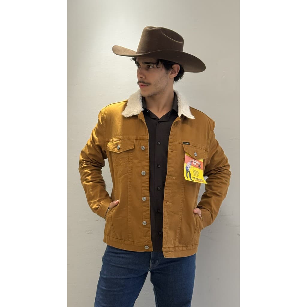 JAQUETA MASCULINA WRANGLER EM SARJA FORRADA COM LÃ