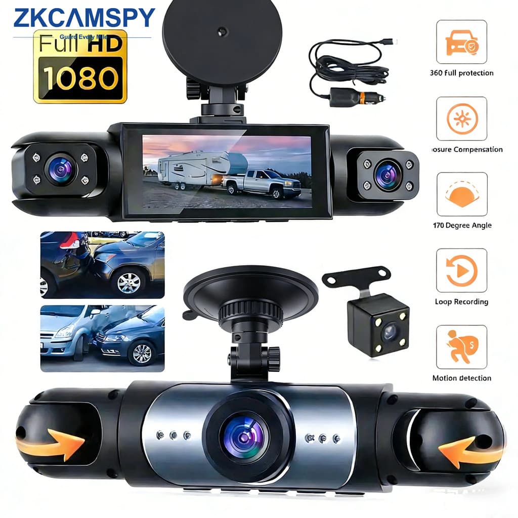 Dash Cam Veículo DVR Gravador De Vídeo 4 Câmeras Para Carros Caixa Preta Frente Traseira Interna Visão Noturna Gravação 