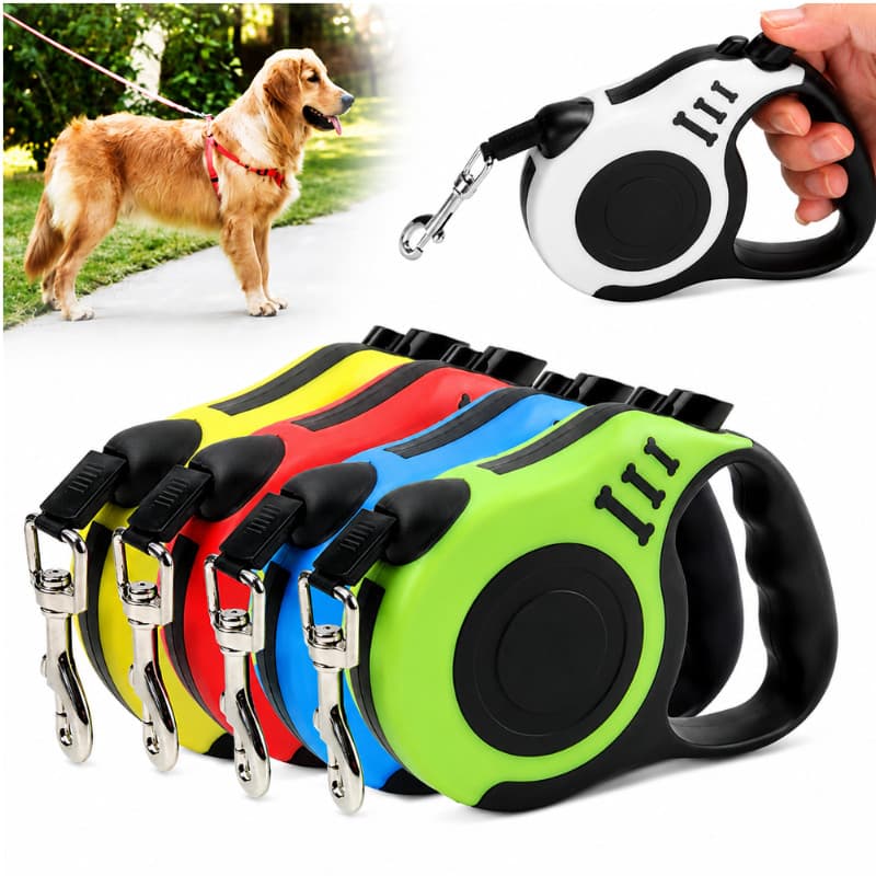Coleira Guia Retrátil 5 Ou 3 Metros Pets Cachorro Cães Gatos Resistente Com Trava Suporta Até 50KG WL-2711/WL-2712